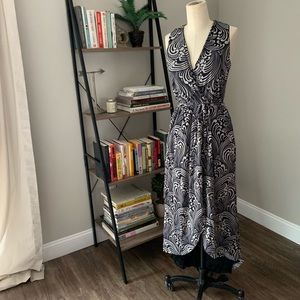 Anthropologie Black and White Printed Mesh Maxi